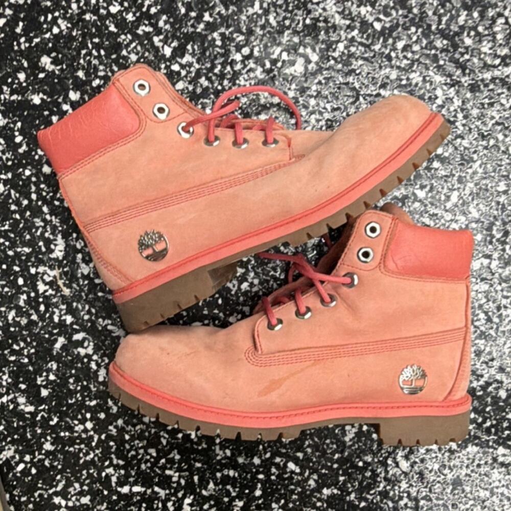 Timberland Girls Pink Water Resistant Ankle Boots Lace Up Logo US Size 7